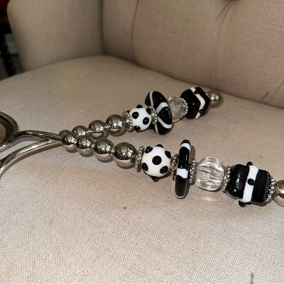 Mud Pie Serving Set Salad Utensils Metal Spoon Fork Art Glass Bead Handle MCM LG - Picture 5 of 13